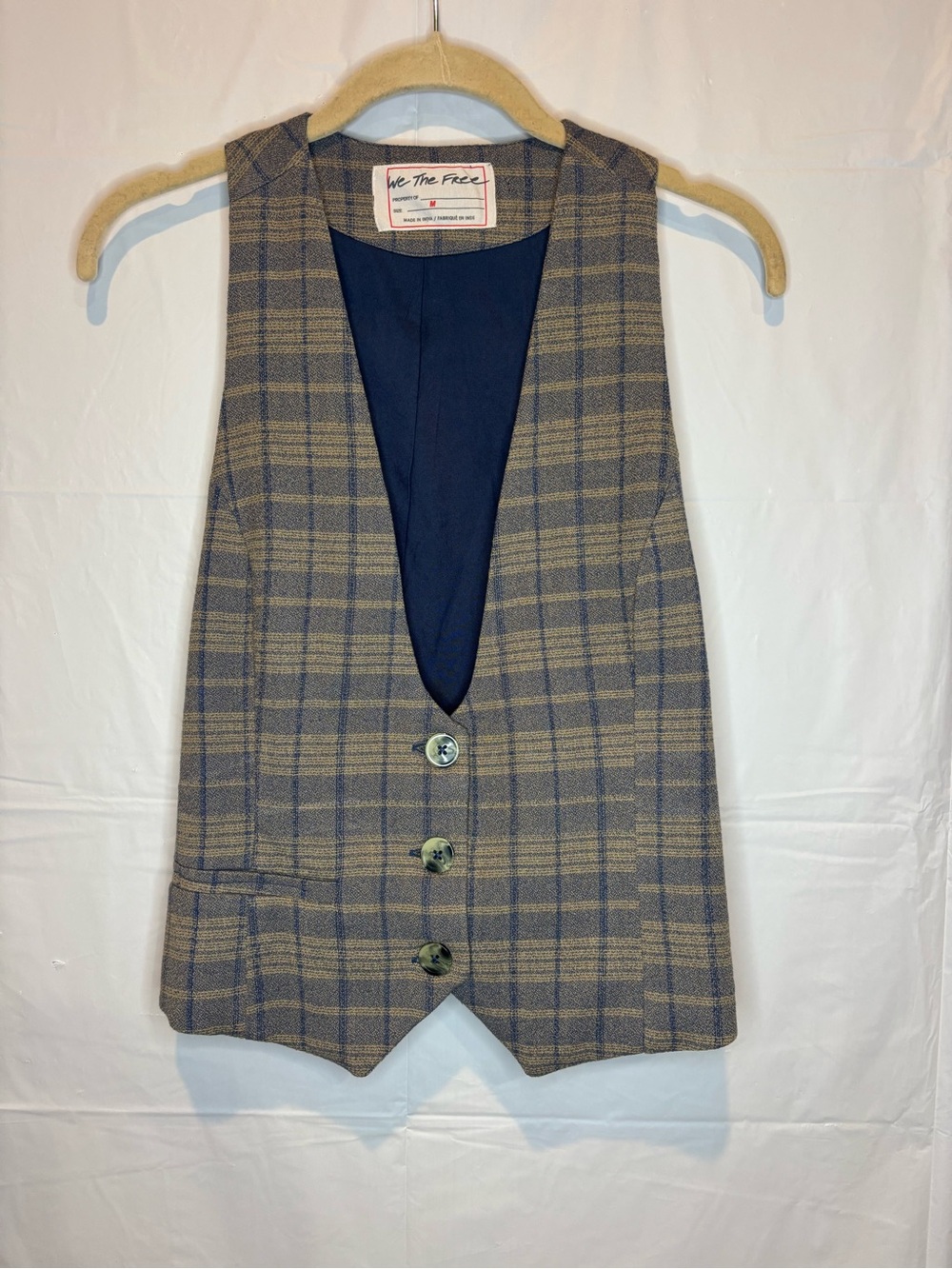 Free People We The Free Heritage Plaid Tailored Button Front Vest Size M